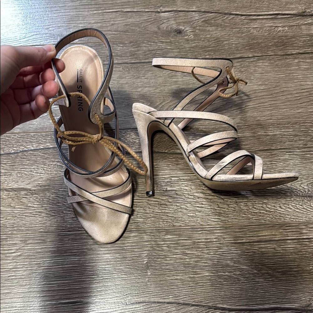 Chic Tan Strappy Heels by Spring